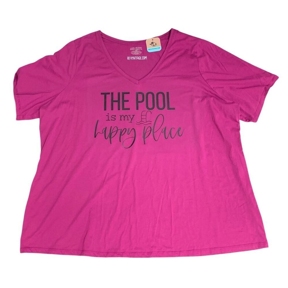 Upcycled Hand Printed Womens Plus 26/28 Pool is My Happy Place Short Sleeve Tee - Picture 1 of 4